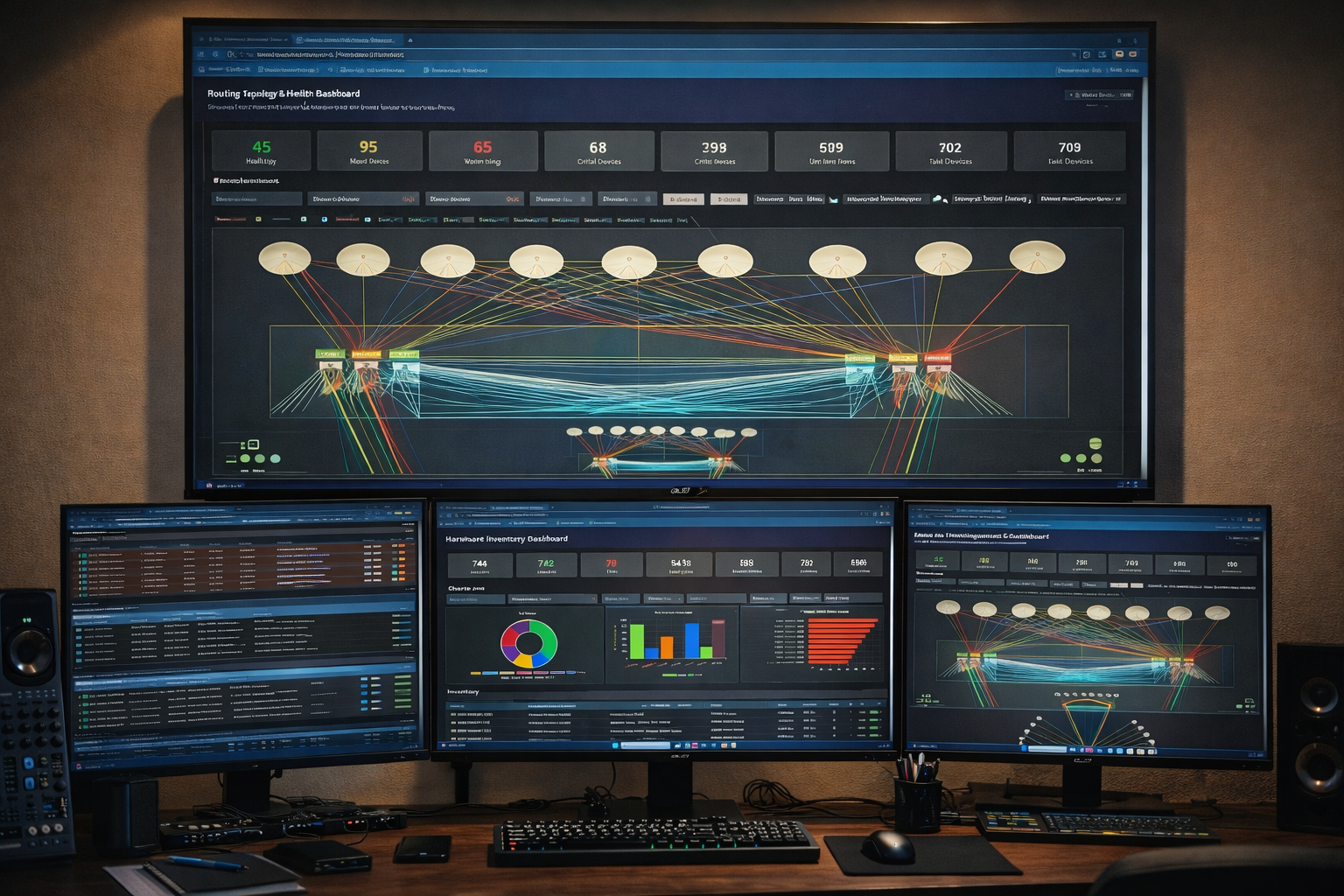 DEVOPTY operations suite across multiple control-room displays